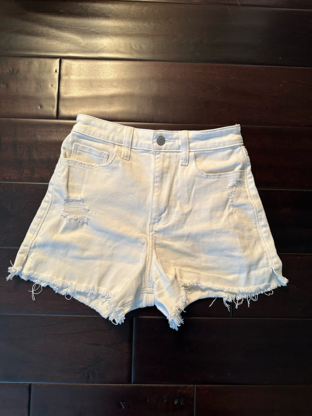 Hollister White Distressed Frayed Hem Denim Shorts